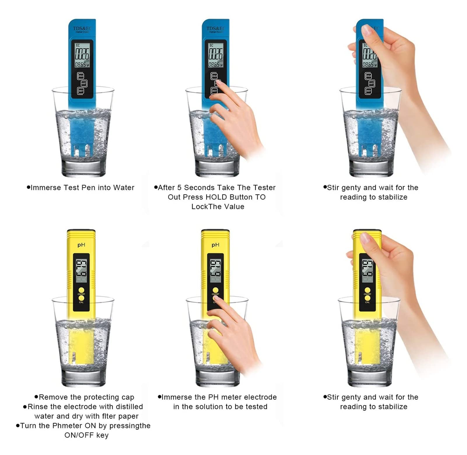 Water Quality Detector Digital PH/TDS/EC Meter Tester Thermometer Pen Water Purity PPM Filter Hydroponic for Aquarium Pool Water (Ph Ec Meter With Box)