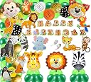 FI - FLICK IN 81 pcs Jungle Theme Party Decoration Foil Balloons Cutouts Cake Topper Props Set Jungle Theme Birthday Decoration Animal Theme Birthday Party Decorations (Pack of 81, Multicolor) gallery image