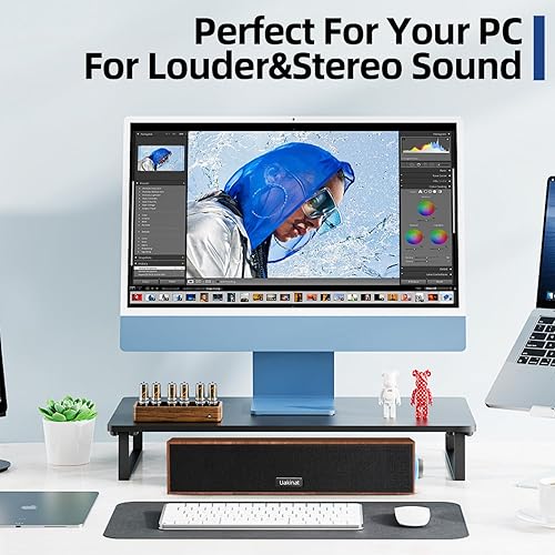 Miniatura 7 de Altavoces de computadora, altavoz digital multimedia de madera, altavoces de PC AUX de 0.138 pulgadas alimentados por USB, sonido envolvente,
