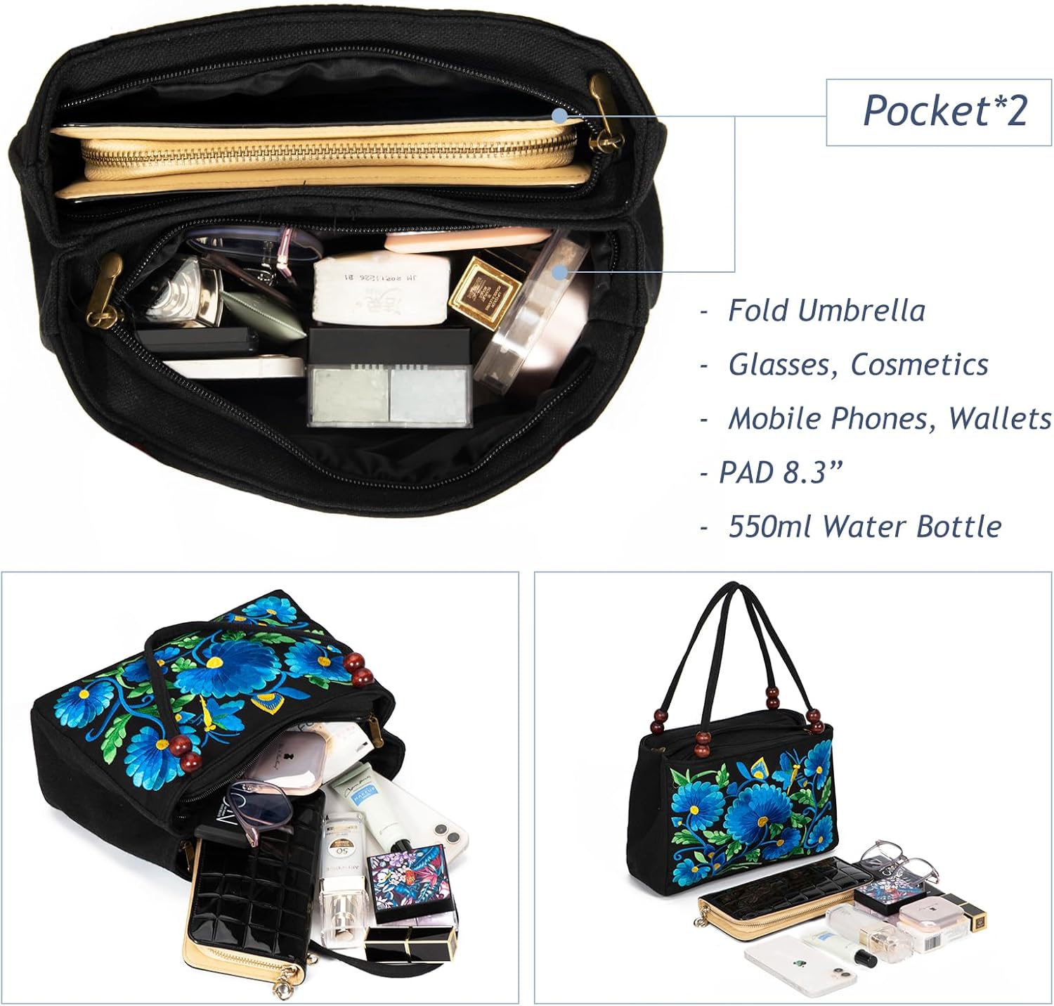 Double-Sided Embroidery Totes Bag Travel Beach Bag Vintage Embroidery Ethnic Shoulder Bags - Image 5