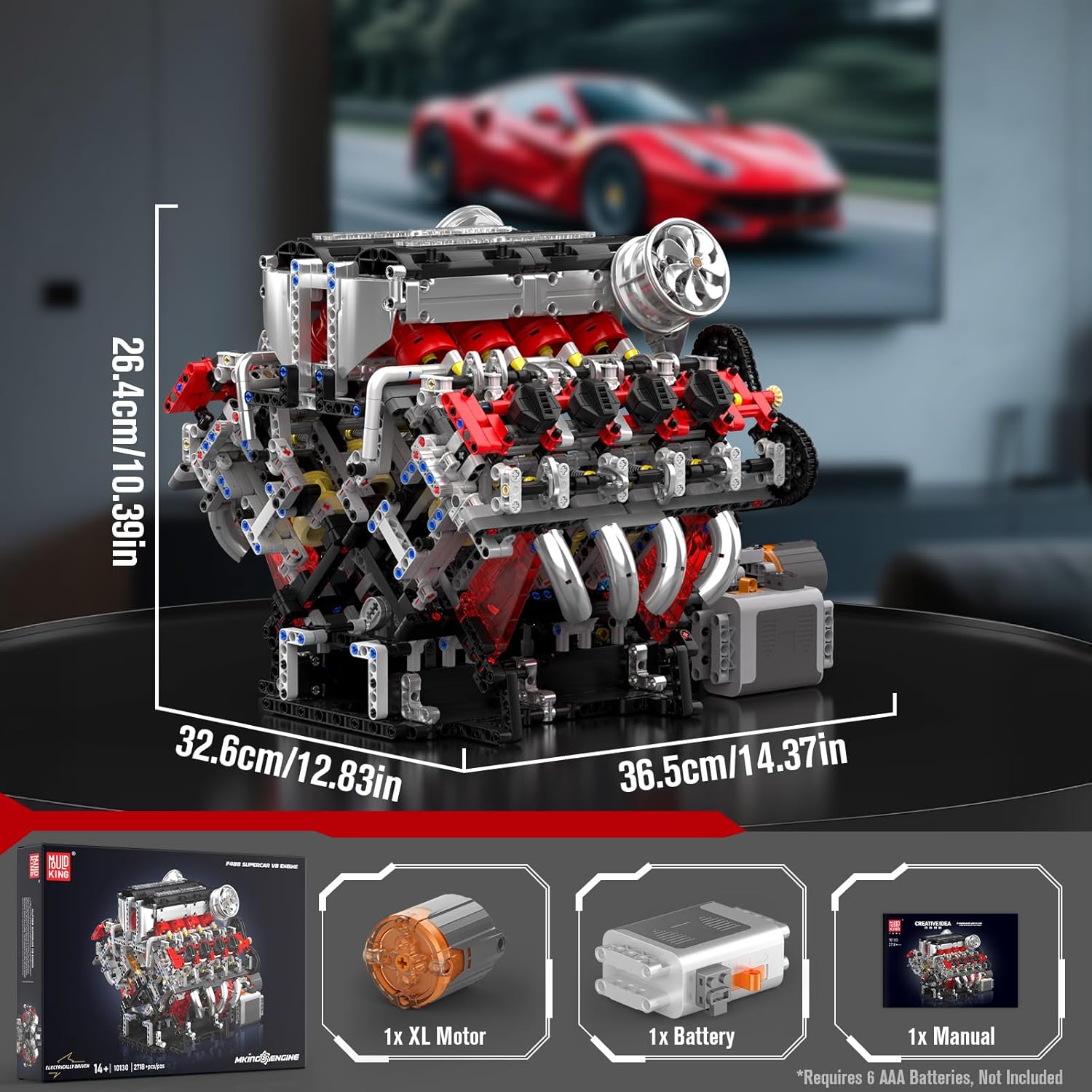Mould King 10130 V8 Engine Model kit that Runs, Build Your Own Cars Combustion Battery/Motor Blocks Sets, STEM Toy Gift for Adults 14+ Teens, Engineering Toys for Display Collection(2718 Pcs)