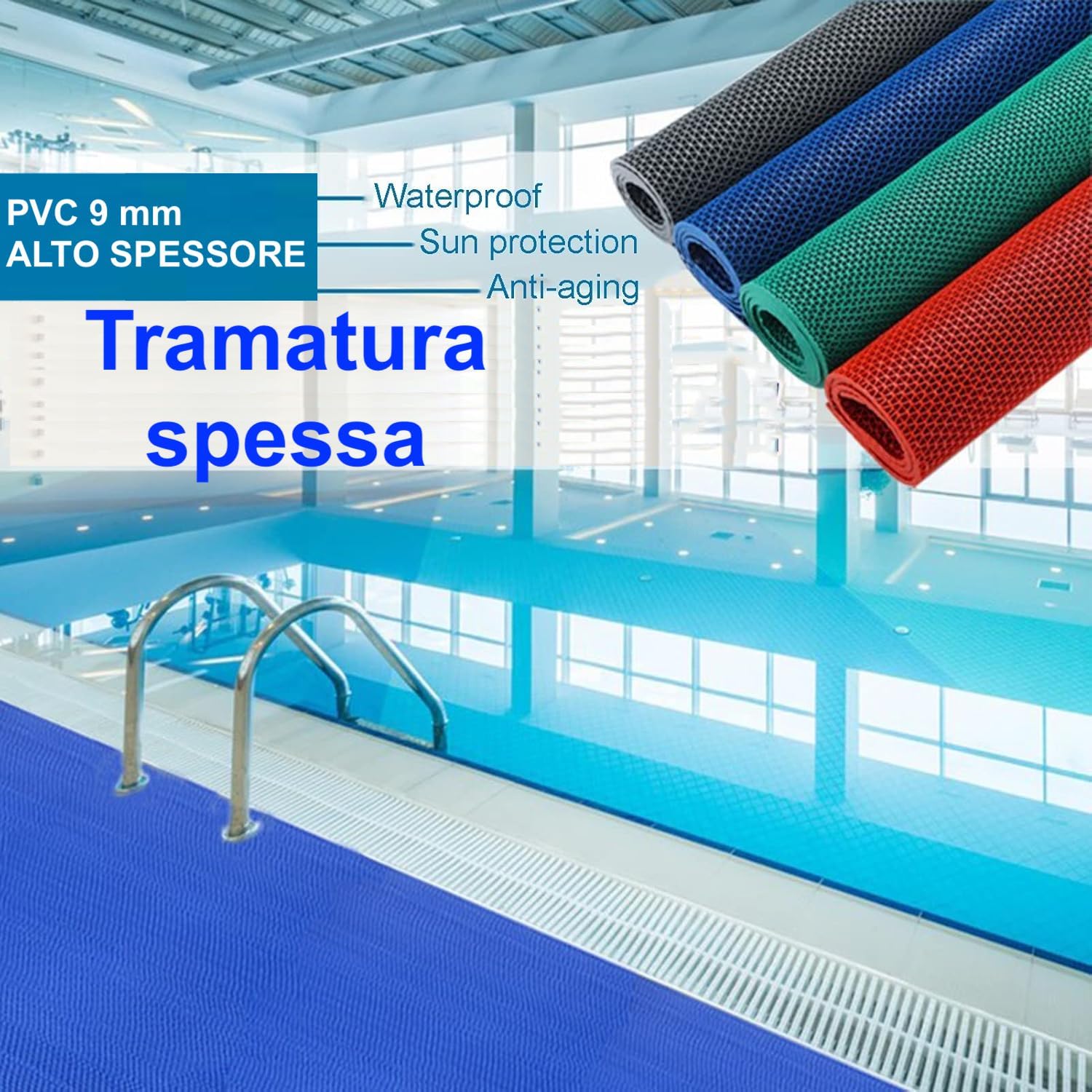 Tappetino Antiscivolo Per Drenaggio 500x90 Cm - Grigio, Fori A S, Spessore 5,5 Mm - Per Bagno, Piscina, Cucina E Esterni - 3