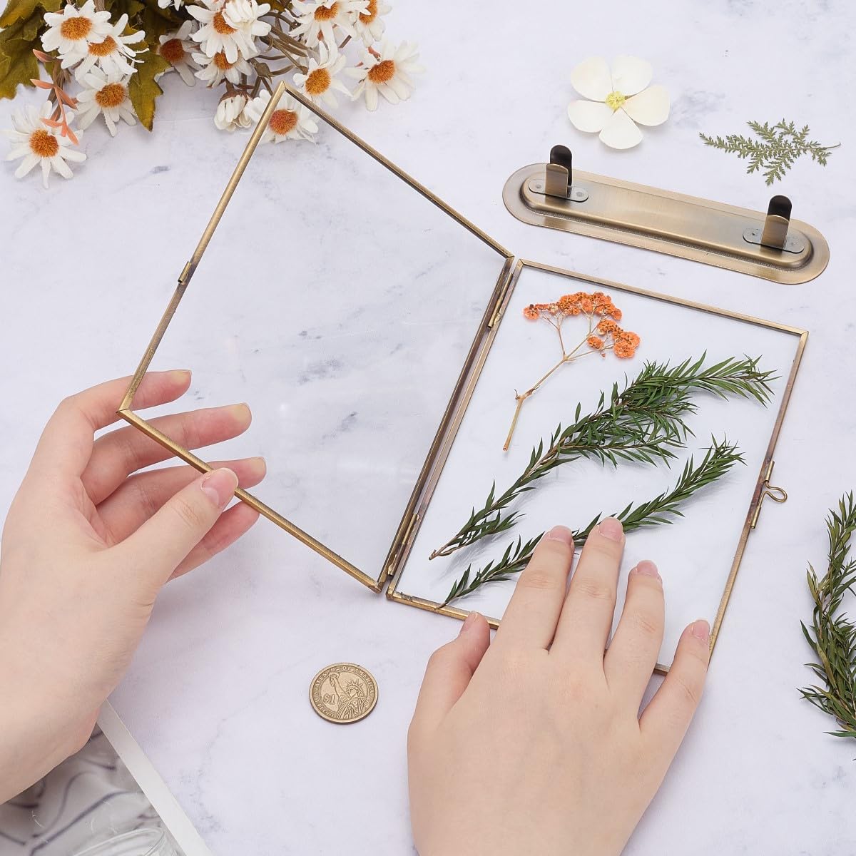 Cadre flottant laiton doré vintage cadre photo double verre pressé décoratif table mariage