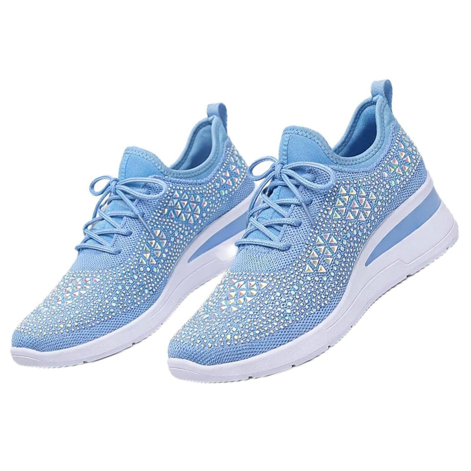 Scarpe da ginnastica ortopediche comode da donna, con zeppa e strass scintillanti, in rete traspirante, con supporto per arco scintillante, scarpe da passeggio per matrimoni eleganti, Azzurro, 39.5 EU