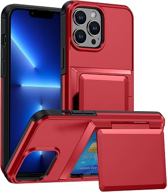 for iPhone 14 Pro Case with Card Holder,Credit Card Slot Protective Wallet Case - Red
