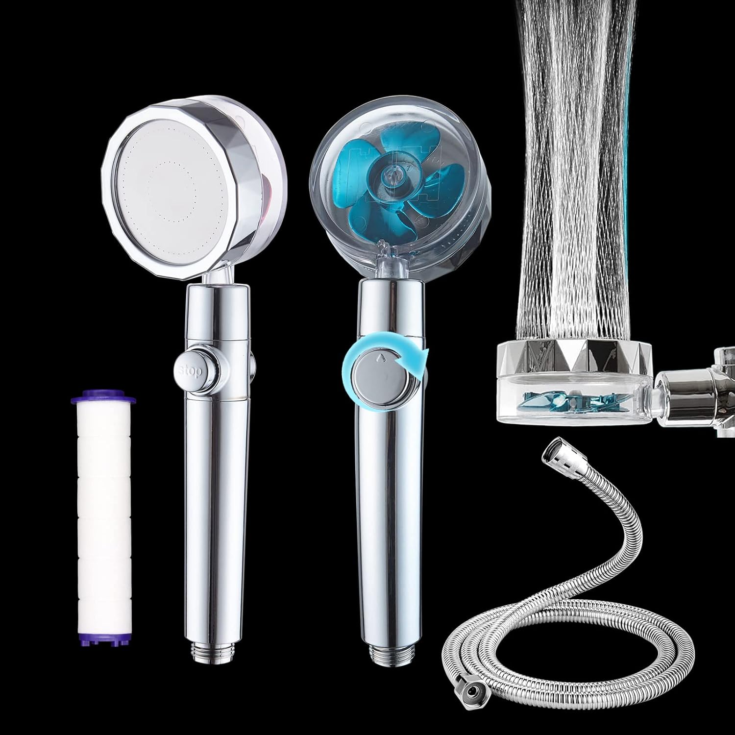 Hydro Jet Shower Head,High Pressure Water Saving Propeller Vortex