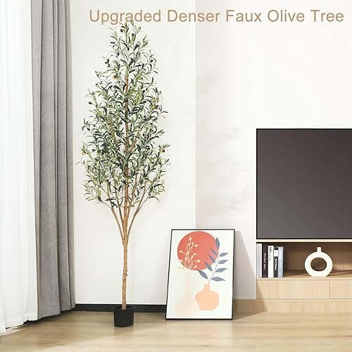 Miniatura 3 de OAKRED Árbol de olivo artificial de 7 pies, de grosor para interiores con tronco de madera natural y frutas realistas, olivo falso alto de seda para