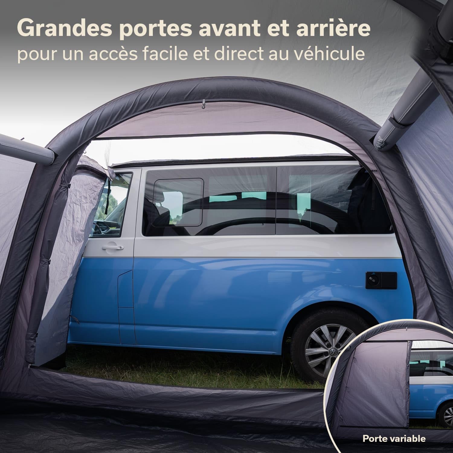 Skandika Vejers Air Protect Auvent gonflable pour 4 personnes, sol cousu, hauteur 2 m, colonne d'eau 3000 mm, tente tunnel pour voiture, bus, van, bulli, minivan