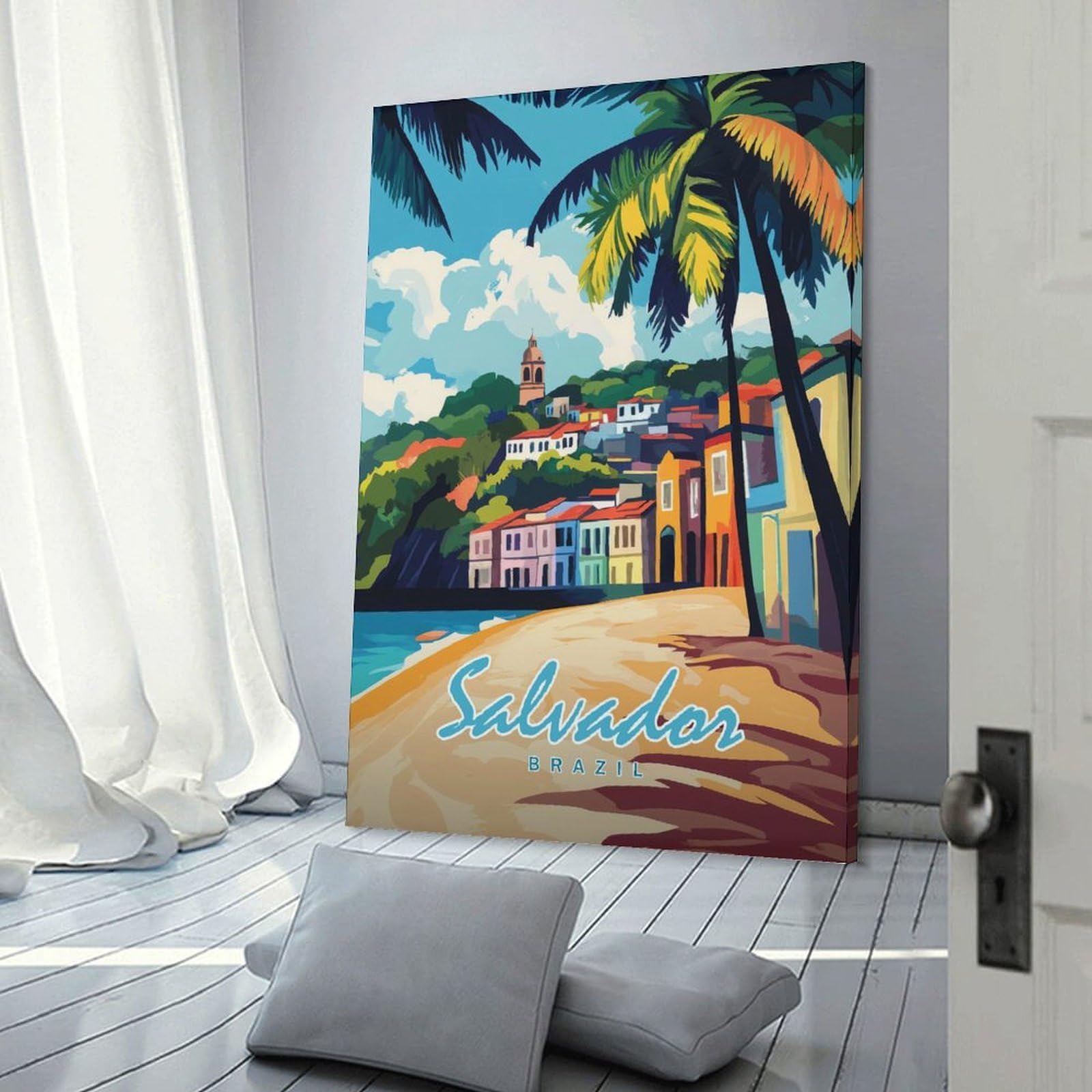 Junmoney Canvas Art Print Salvador, Brazil Travel (2), 20x30inch(50x75cm), for Office, Study Or Home Workspace, Decorative Artwork for Productive Spaces
