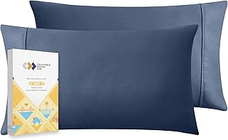 California Design Den 400 Thread Count 100% Cotton Pillow Cases, Navy Blue Standard Pillowcase Set of 2, Long - Staple Combed Pure Natural Cotton Pillowcase, Soft & Silky Sateen Weave