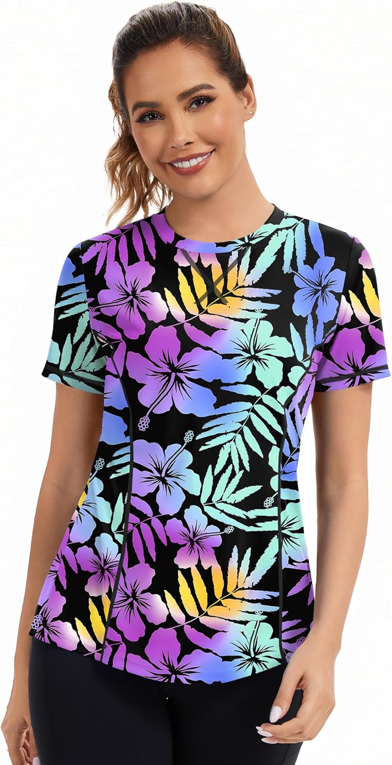 AVOOGUE Women's Short Sleeve Workout Tops Quick Dry Athletic UPF50+ Sun Protection Shirts Gym Hiking Running Yoga Clothes - Image 2
