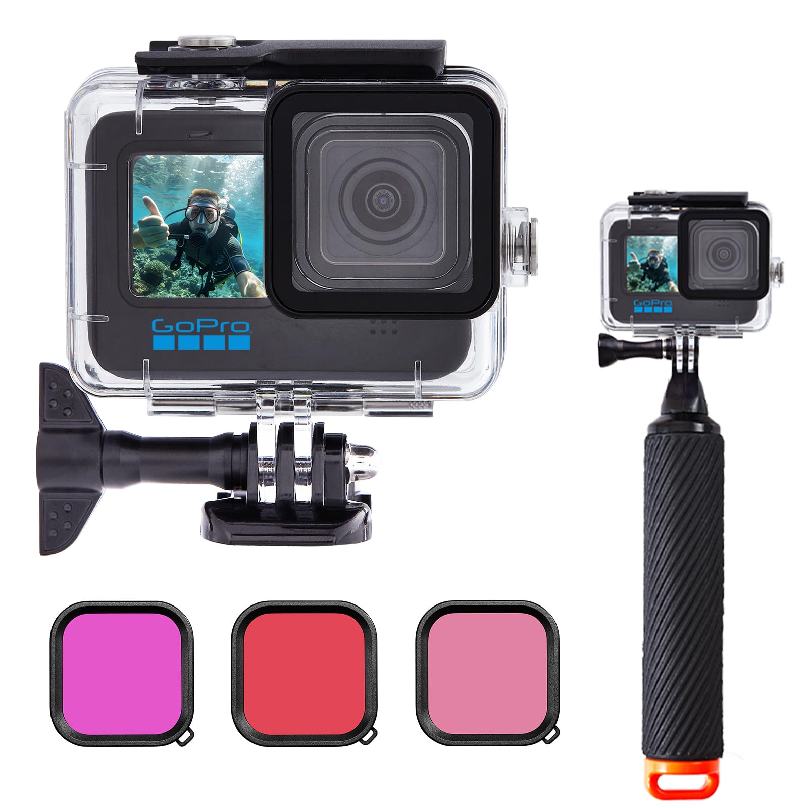 wasserdichte Schutzhülle für GoPro Hero 9/10/11/12, Unterwasser Schwimmender Handgriff Kompatibel mit GoPro 9/10/11/12
