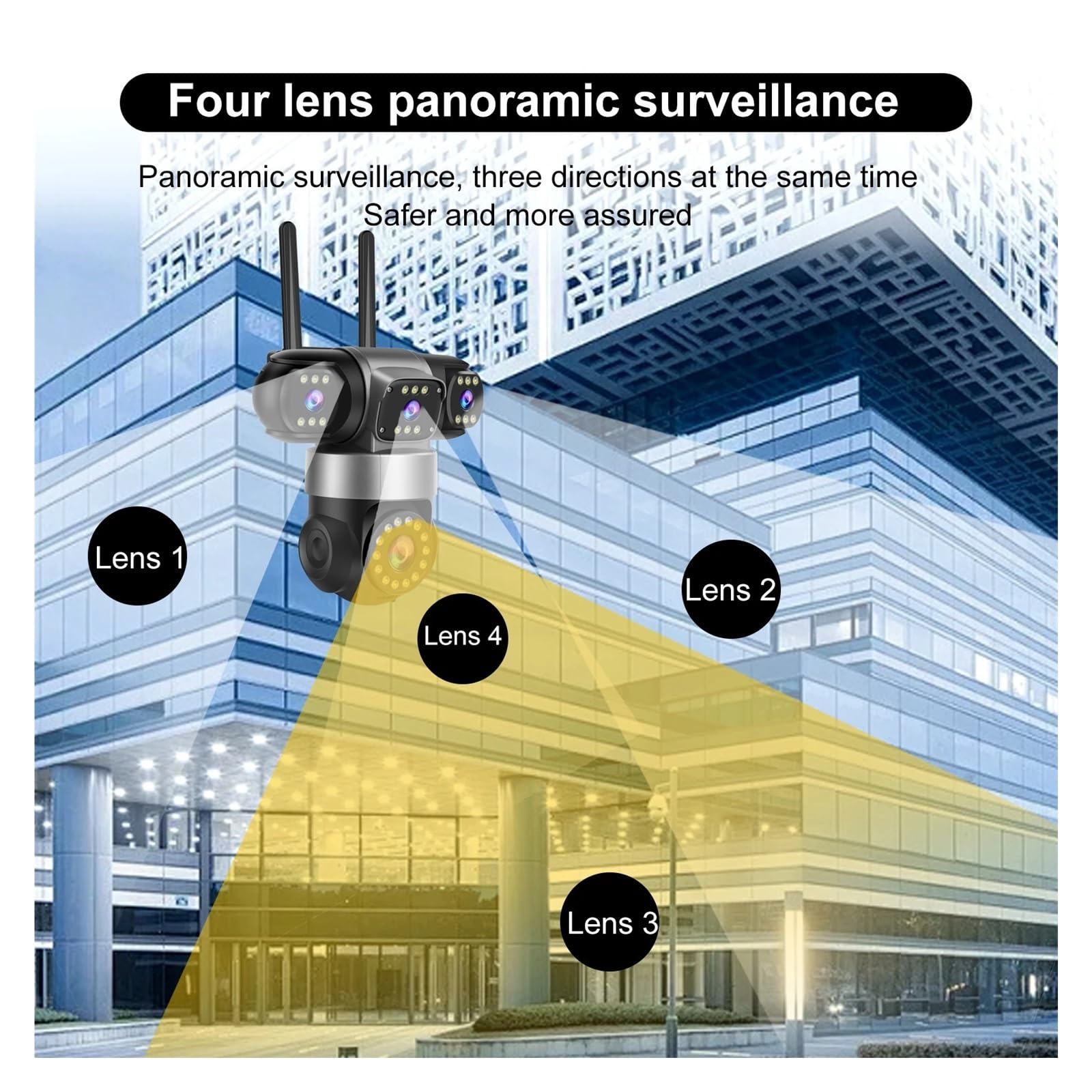 Telecamera di sicurezza esterna WiFi PTZ da 20 MP con 4 obiettivi | Telecamera CCTV con zoom 16X con impermeabilità IP66, audio bidirezionale e tracciamento automatico(UK Plug,Camera)
