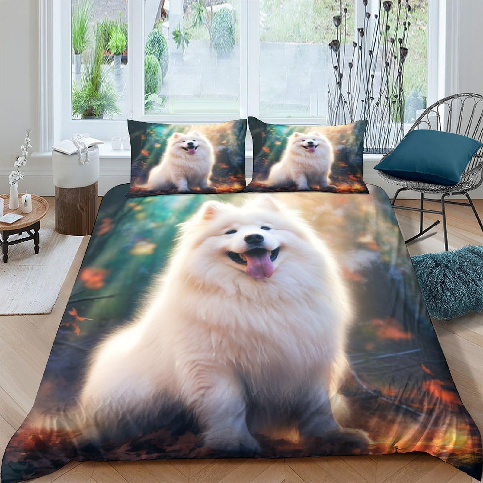 GAOYUCHUN Samoyed 3D Printed Duvet Cover Set Bedding Set,Soft Microfiber Pillowcases,Hidden Zipper Quilt Cover Easy Care Comforter Cover for Kids Boys Girls Teens King（220x240cm）