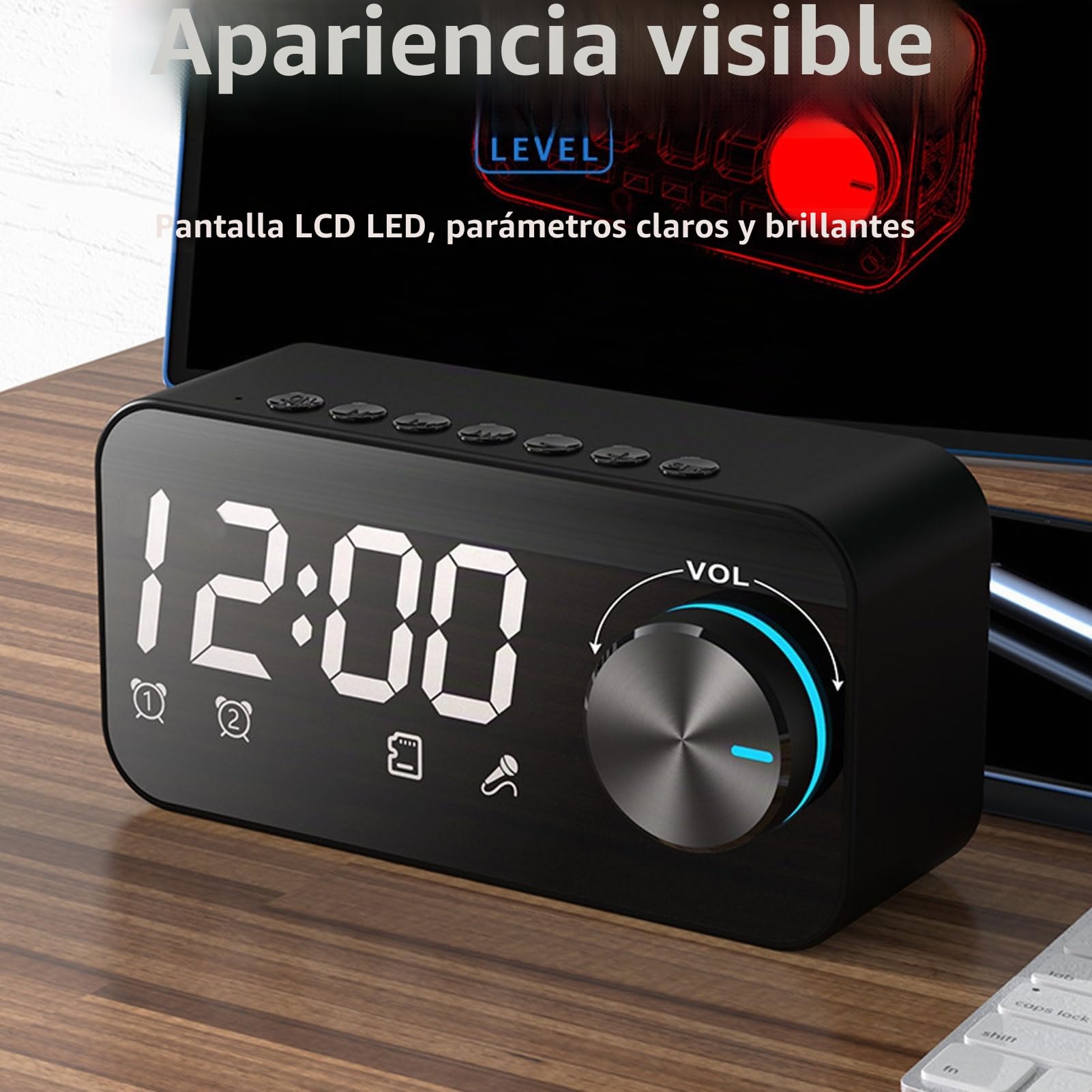 Radio Despertador Bluetooth, Reloj Digital con Alarma Dual, Radio FM, Altavoz Incorporado, Pantalla de Temperatura