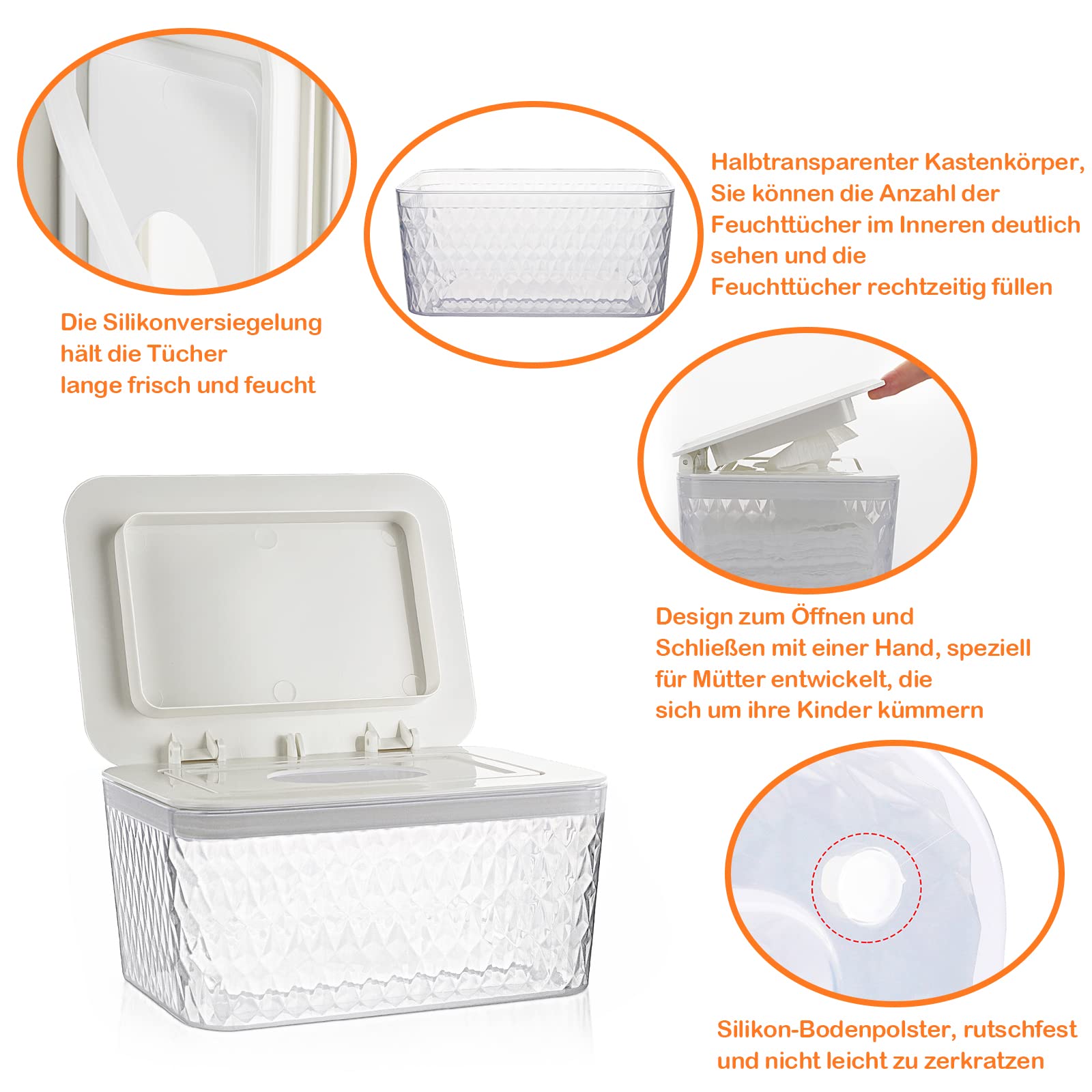 Boîte à lingettes humides, pour lingettes de soins pour bébé, sans BPA, avec couvercle, mallette de rangement pour la maison et le bureau, blanche