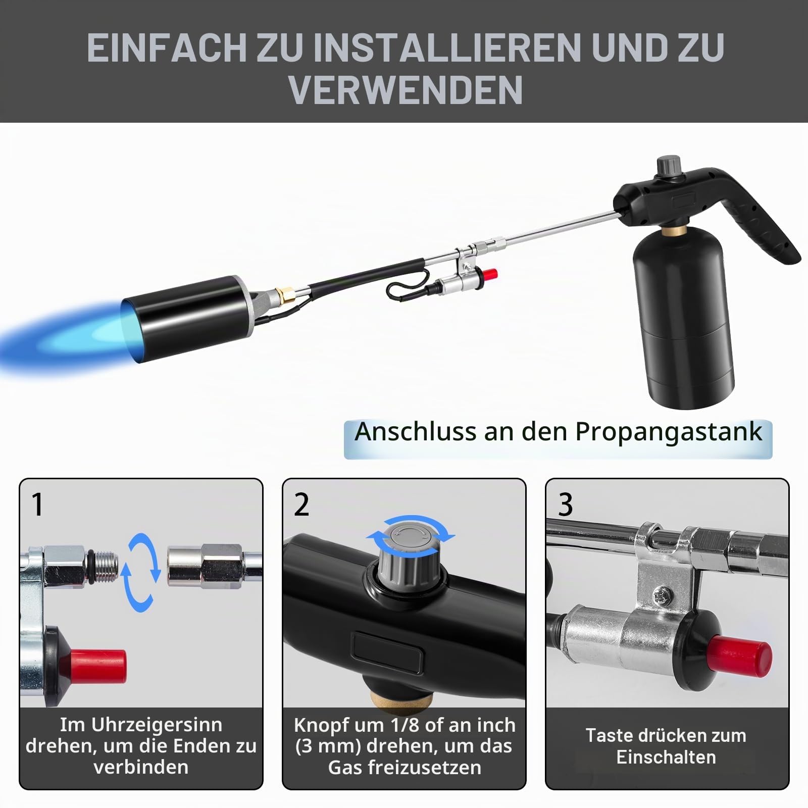 Propan Fackel Unkraut Brenner, 1.200.000 BTU High Output Unkraut Fackel Flammenwerfer, Blas Fackel mit Flammensteuerung und 30 "abnehmbaren langen Arm für Garten Holz Eis Schnee Straße Unkraut