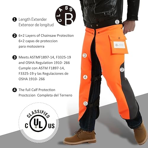Miniatura 2 de ZELARMAN Delantal de motosierra de 8 capas para hombres y mujeres, leñadores, trabajadores forestales, pantalones de sierra de cadena protectora,