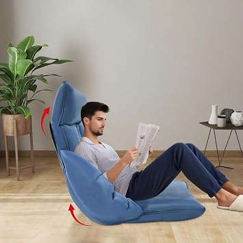 Adjustable Lazy Floor Sofa Chair, 5-Position Headrest & Lumbar Support, Floor Seating with Armrests, for Home Living Room Bedroom, Navy Blue