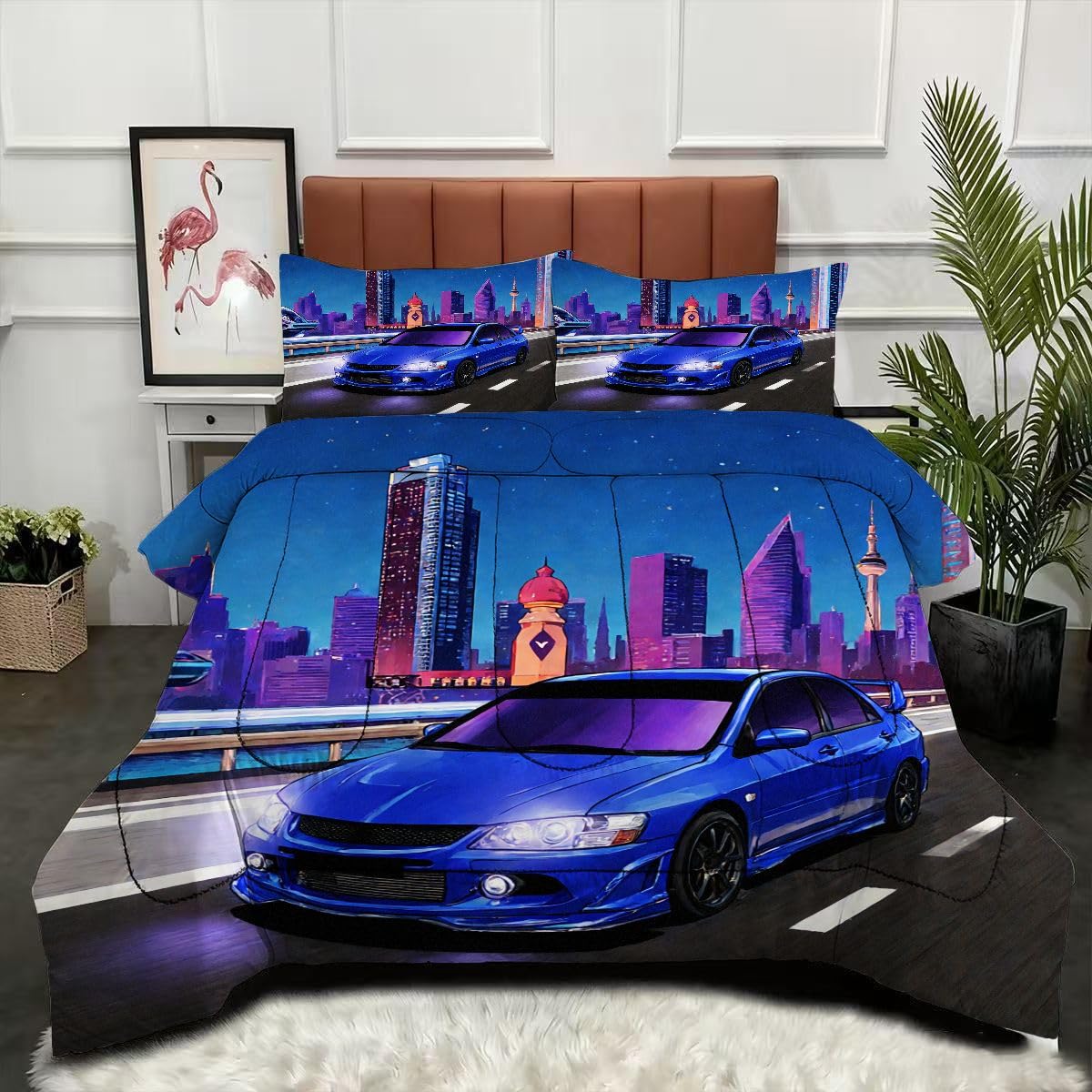 Couette 240 x 260 cm Voiture de Sport 3D literie microfibre lavable parure lit de deux personnes