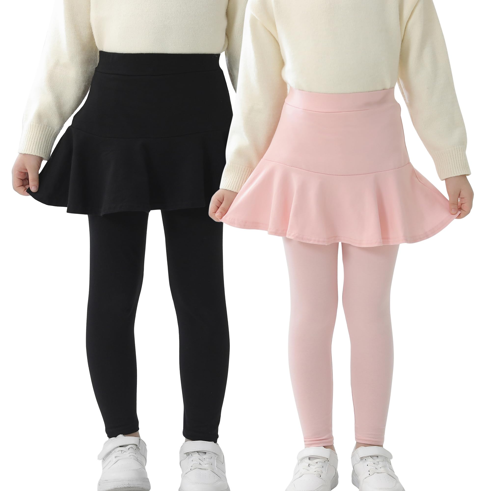 StyleSavvy Trendy Girls' Leggings with Skirt - 2 Pack of Cotton Ruffle Skirt Pants for Kids for 3-8 Years