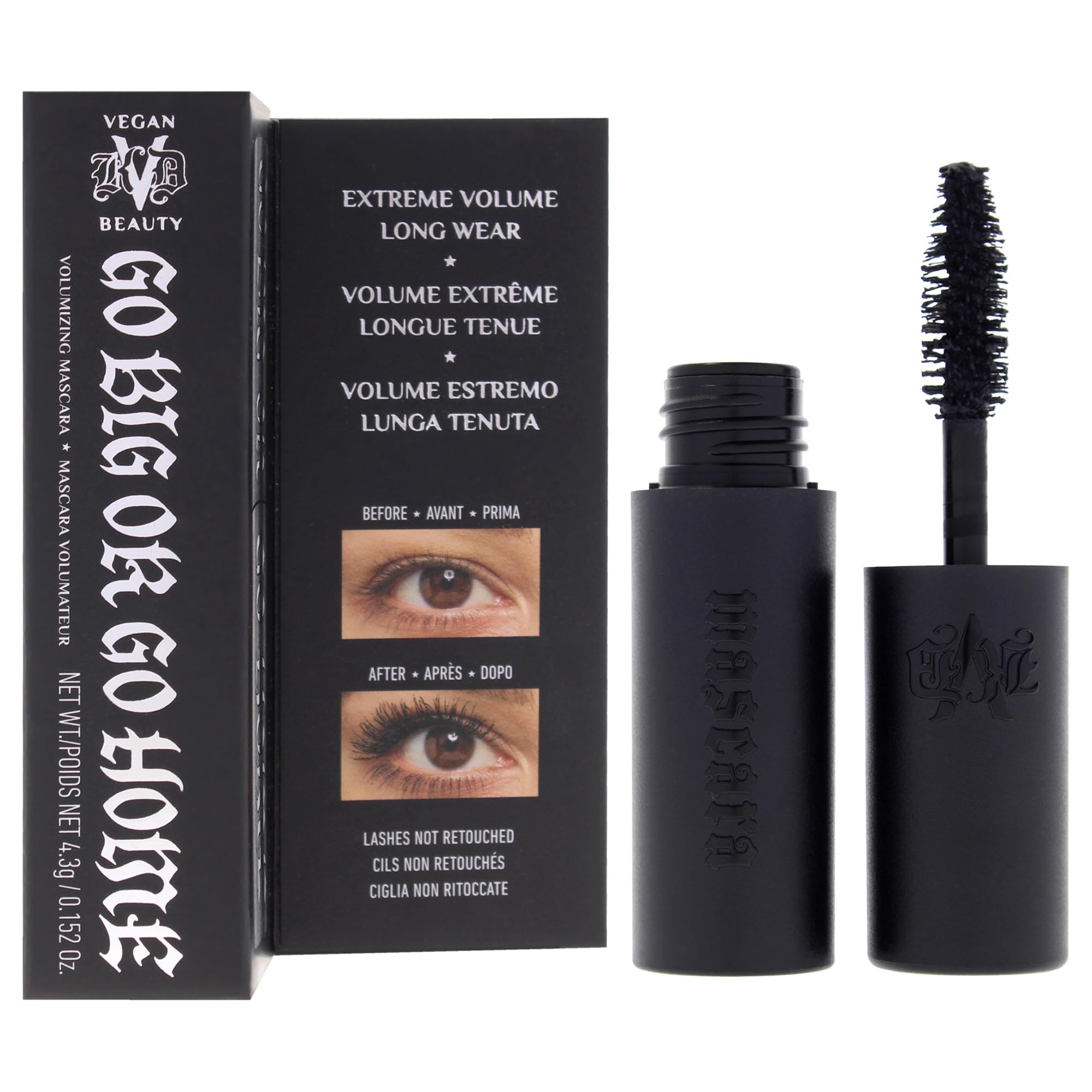 KVD Mini Go Big or Go Home Mascara - Trooper Black - Satin Black, Extreme Vegan Volume, Smooth Glide, Ultra‑Black Long‑Wear Formula, Fluffy Full Lash Coverage