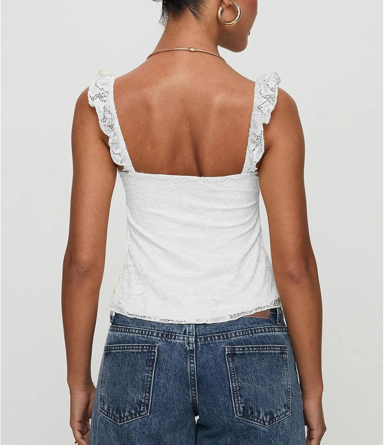 Women Y2k Lace Tank Tops Sleeveless Spaghetti Strap Square Neck Crop Top Vintage Going Out Shirts Streetwear - Image 4