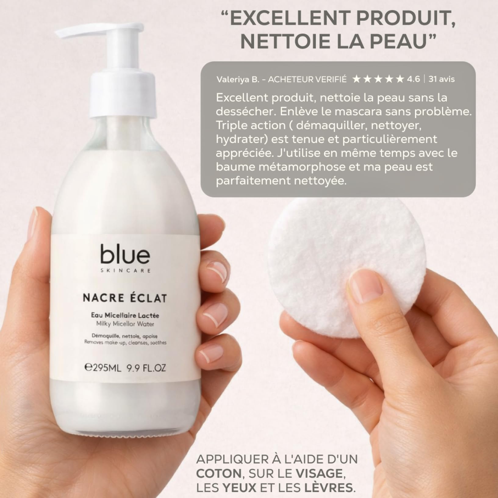 Eau Micellaire Lactée | Élimine maquillage & impuretés | Démaquille, nettoie & apaise | Enrichi en BIONACRE® | 98% d'ingrédients d'origine naturelle | 295 ml