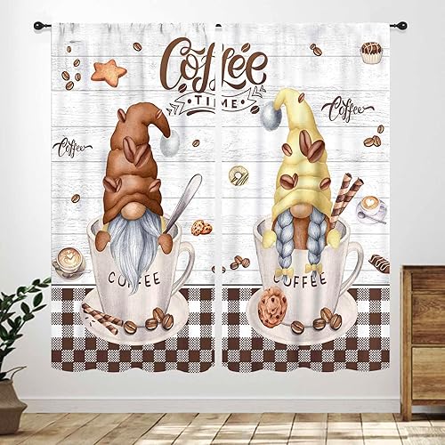 Miniatura 19 de Cortinas Rústicas de Cocina, Tenedor Cuchara Retro Tablón de Madera Granja País Tema de Cocina Citas Divertidas Tratamiento de Ventana para