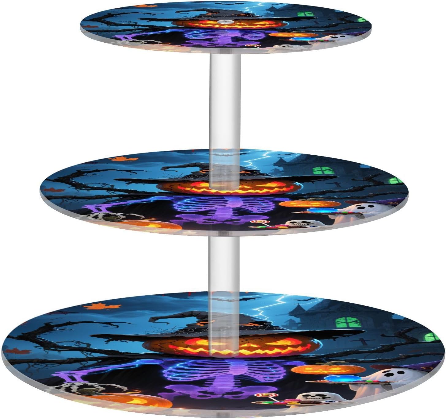 Skull Pumpkin Ghost Bats Halloween 3 Tier Acrylic Cupcake Stand, Cupcake Stand for 34 Cupcakes for Weddings, Christmas,Holidays,Parties,Birthday,Printed Cupcake Tower 23300436