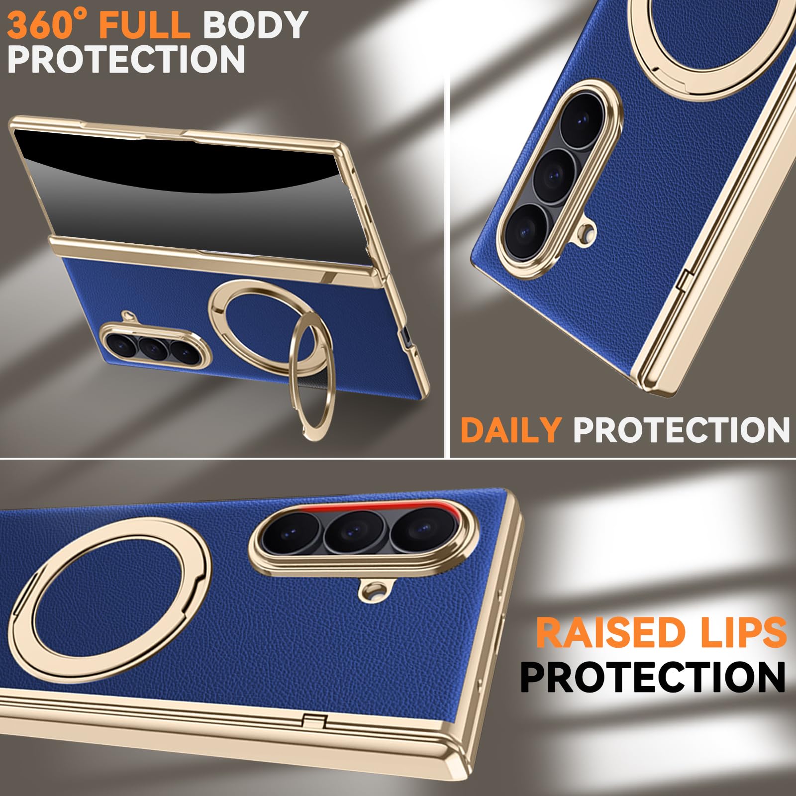 Custodia in pelle per Samsung Galaxy Z Fold 8 Ultra con supporto ad anello magnetico, [compatibile Magsafe] Protezione schermo integrata copertura completa cerniera custodia in pelle per Z Fold