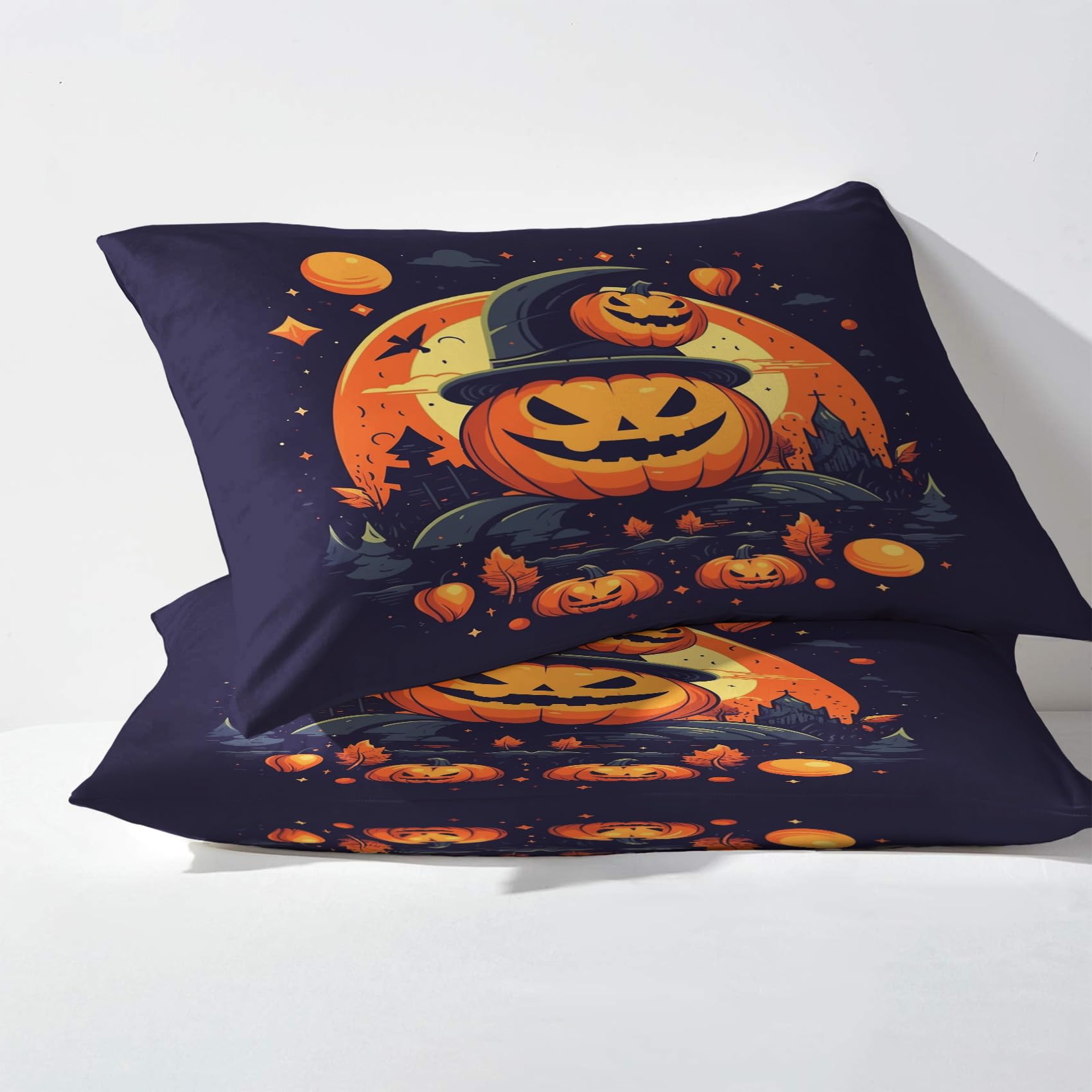 Halloween-Bettwäsche King Size – 3-teiliges Set Mit Totenkopf-Kürbis Design, Wendbar & Pflegeleicht