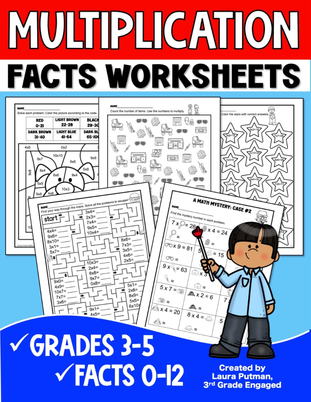 Multiplication Facts Worksheets: Grades 3-5 Digits 0-12 Math Worksheets (Multiplication Facts Practice for Kids)