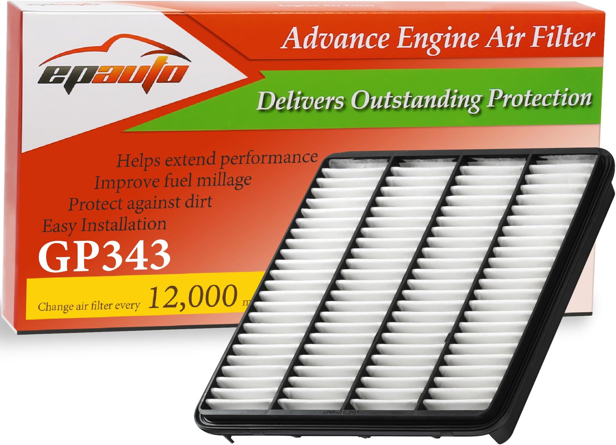 EPAUTO GP343 (CA10343) Extra Guard Rigid Panel Air Filter for Land Cruiser (2008-2021), LX570 (2008-2021)