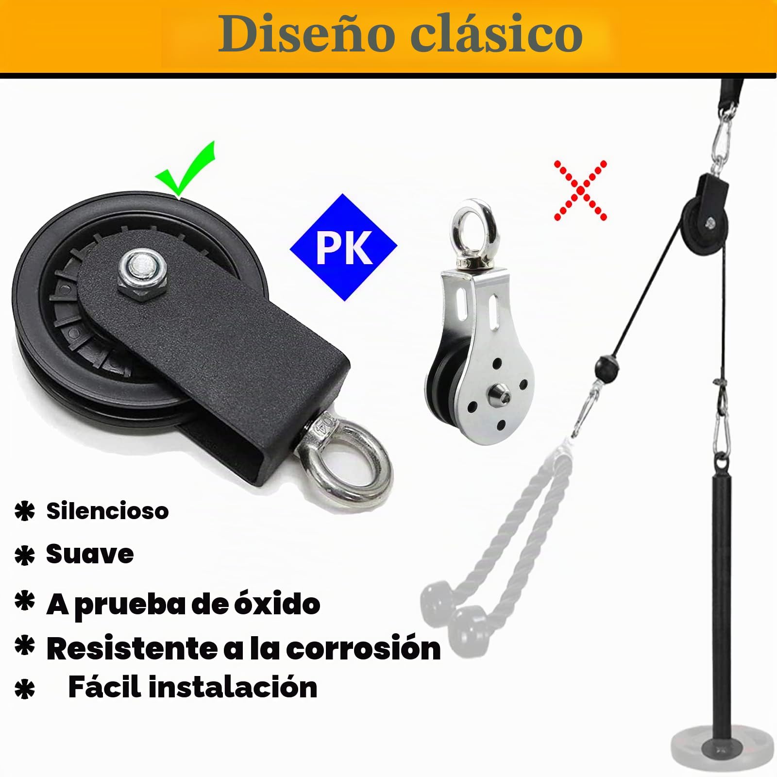 Taeku Bloque de Polea, Silenciosa Rueda de Tracción Polea de Cable Tendedero Poleas con Correa de Oscilación Mosquetón (9CM)