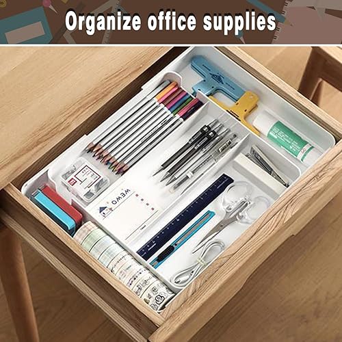 Miniatura 8 de ZGONOUY Organizador de cajones expandible blanco - Organizador de cajones divididos, organizador de cajones para maquillaje y tocador, suministros