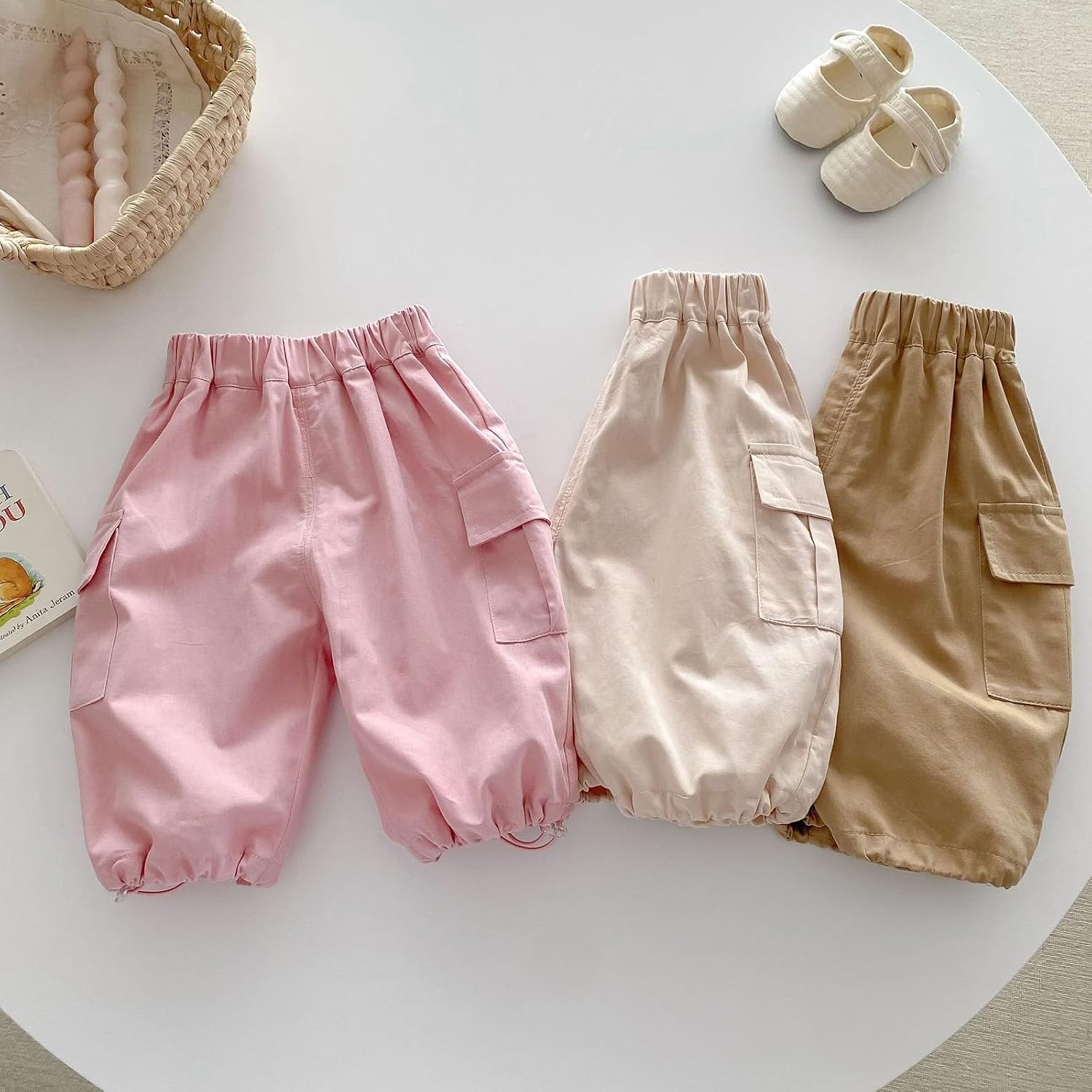 Toddler Girls Cargo Pants Elastic Waist Baggy Joggers for Baby Girls Khaki Cargo Jogger Pants Pull On Long Bloomers