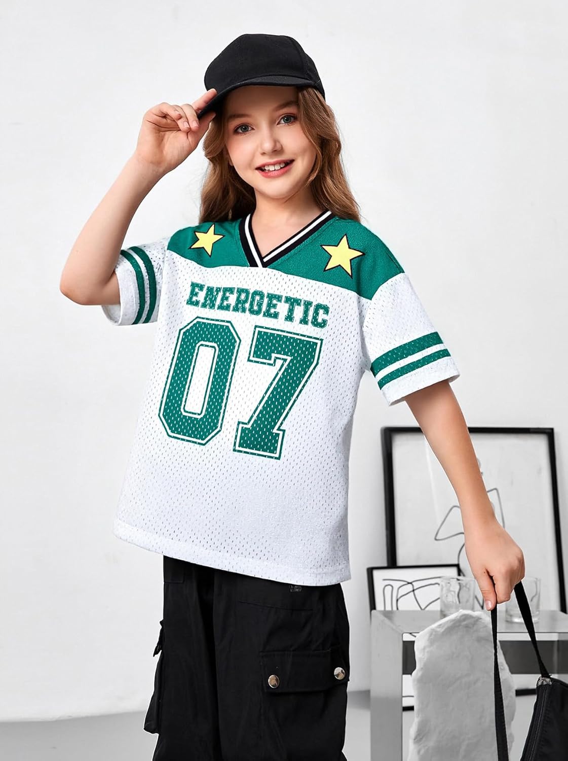 Girl's Jersey Shirts Number Graphic Oversized T-Shirt Boy Short Sleeve V Neck Mesh Tees Kids Sport Jersey - Image 4