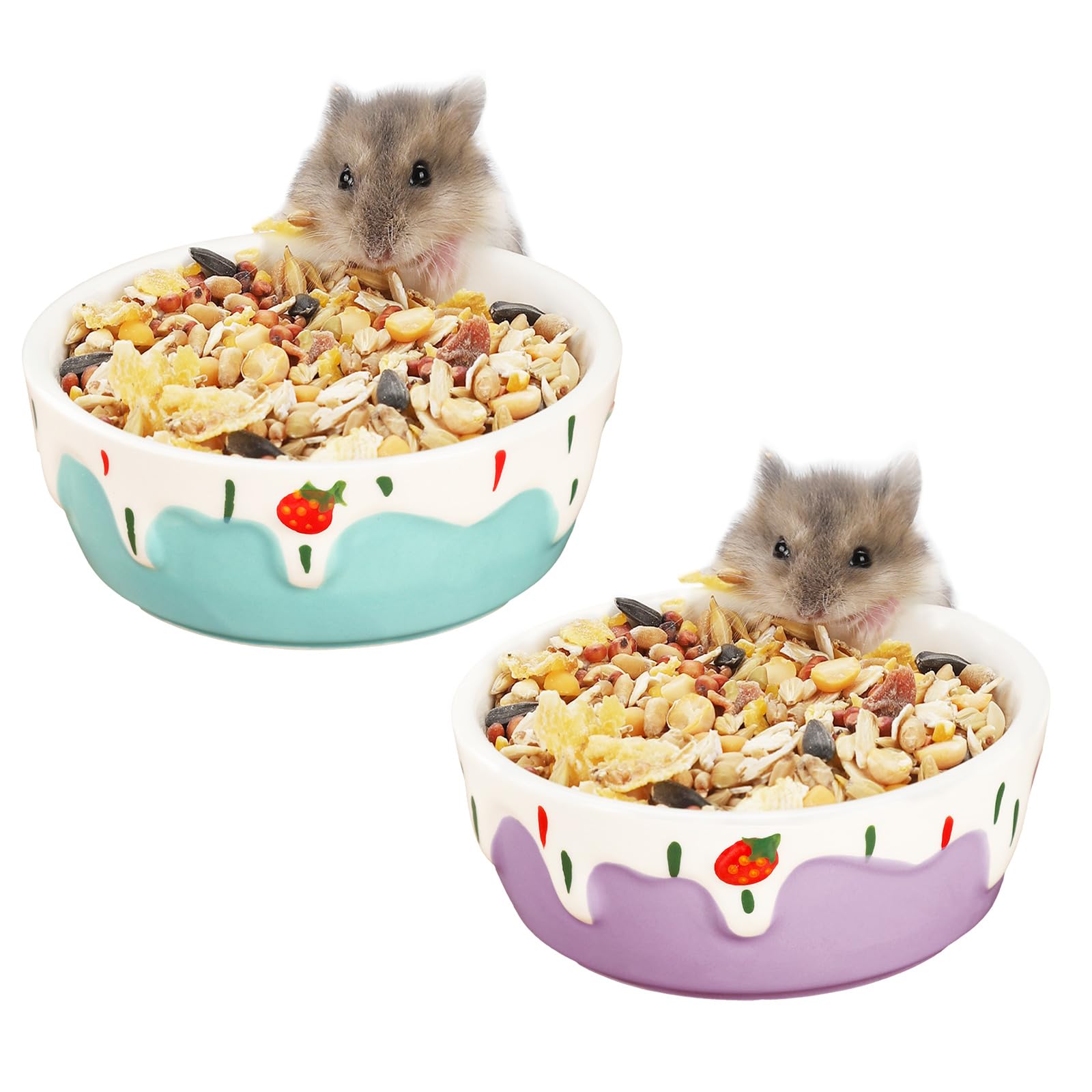 VanEnjoy 2 Pack Hamster Food Bowl Small Ceramic Water Food Bowl for Cage Small Animal Bowls for Hamster Guinea Pig Chinchilla Rabbit - Blue and Purple