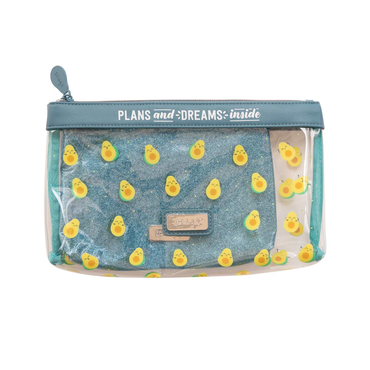 Plans and Dreams Set of Two Clear Toiletry Bags with Avocado