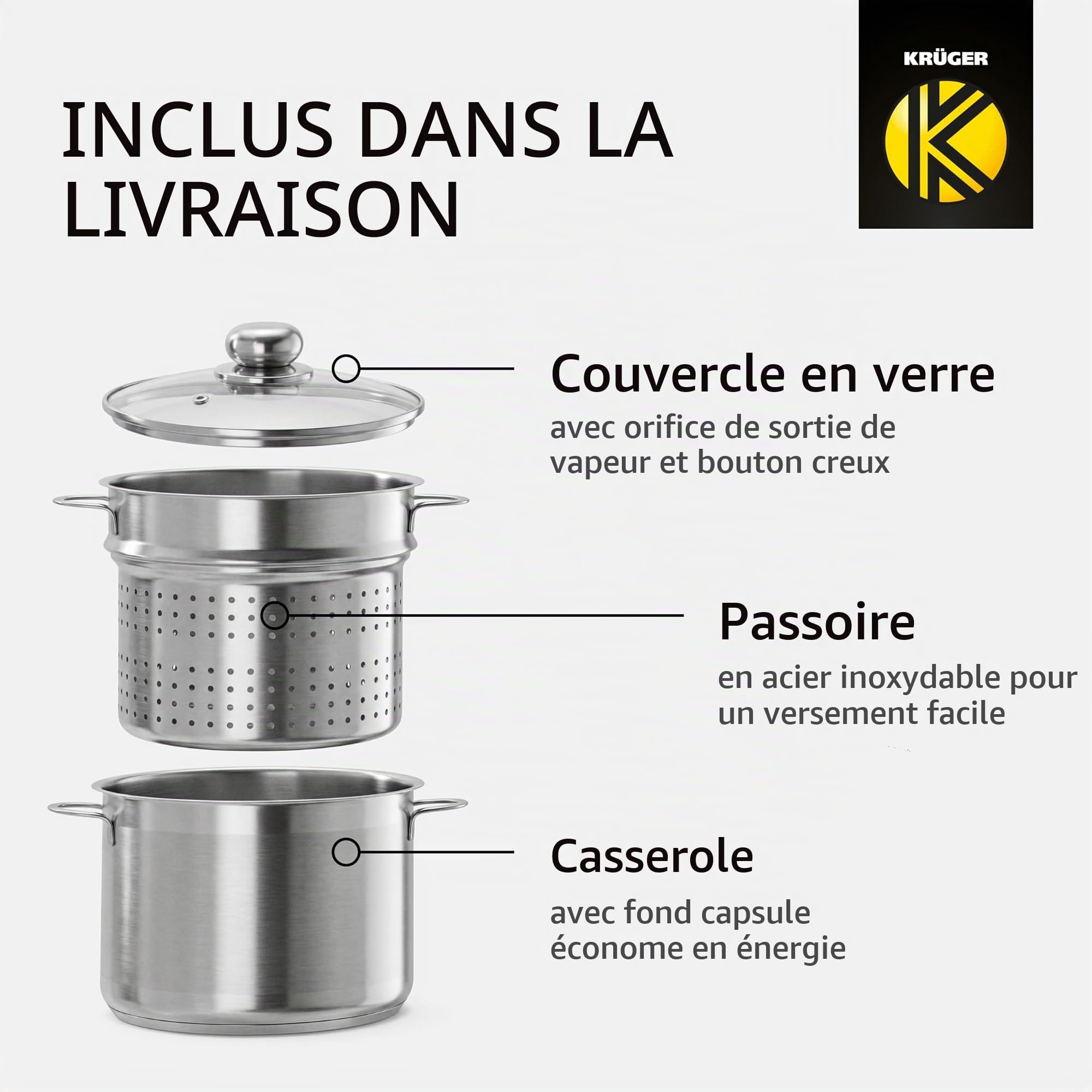 Krüger Karl SPA Casserole à spaghetti en acier inoxydable 24 cm