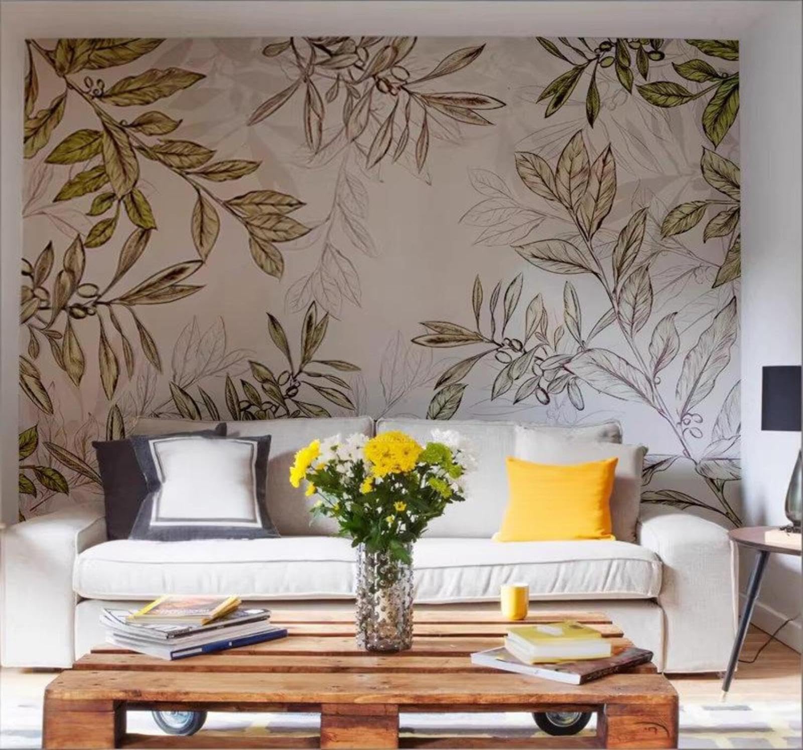 Minimalist Fresh Hand Drawn Plants Leaves 3D Wallpaper Easy Install Feature Office Living Room Sofa Bedroom TV Background Wall Decoration-150cm×105cm