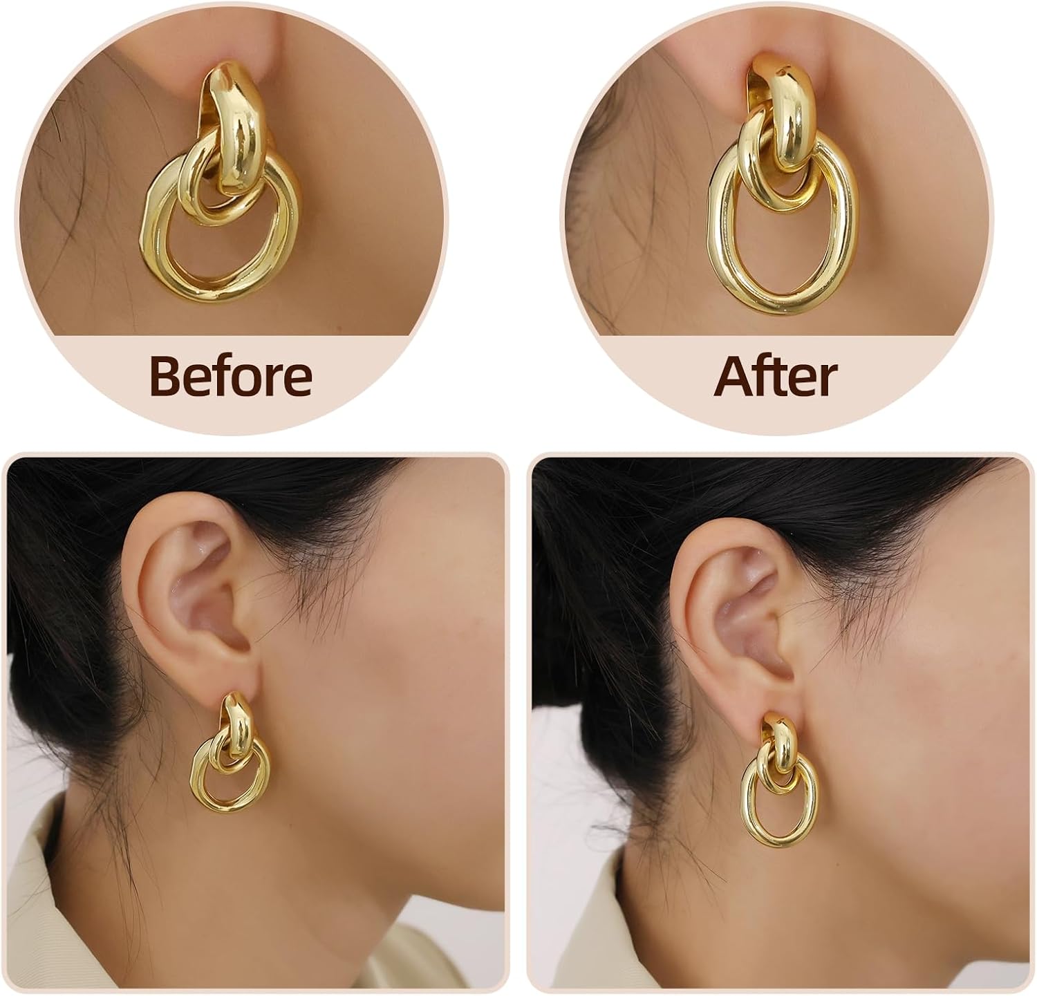 8PCS 14K Gold Earring Backs for Droopy Ears Hypoallergenic Adjustable Heavy Heart-Shaped Hole Earrings Lifters Backs