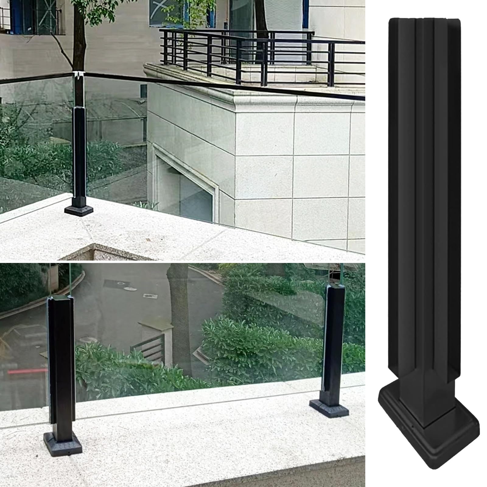 Poste de esquina de acero inoxidable negro de 60 cm para balcón y piscina