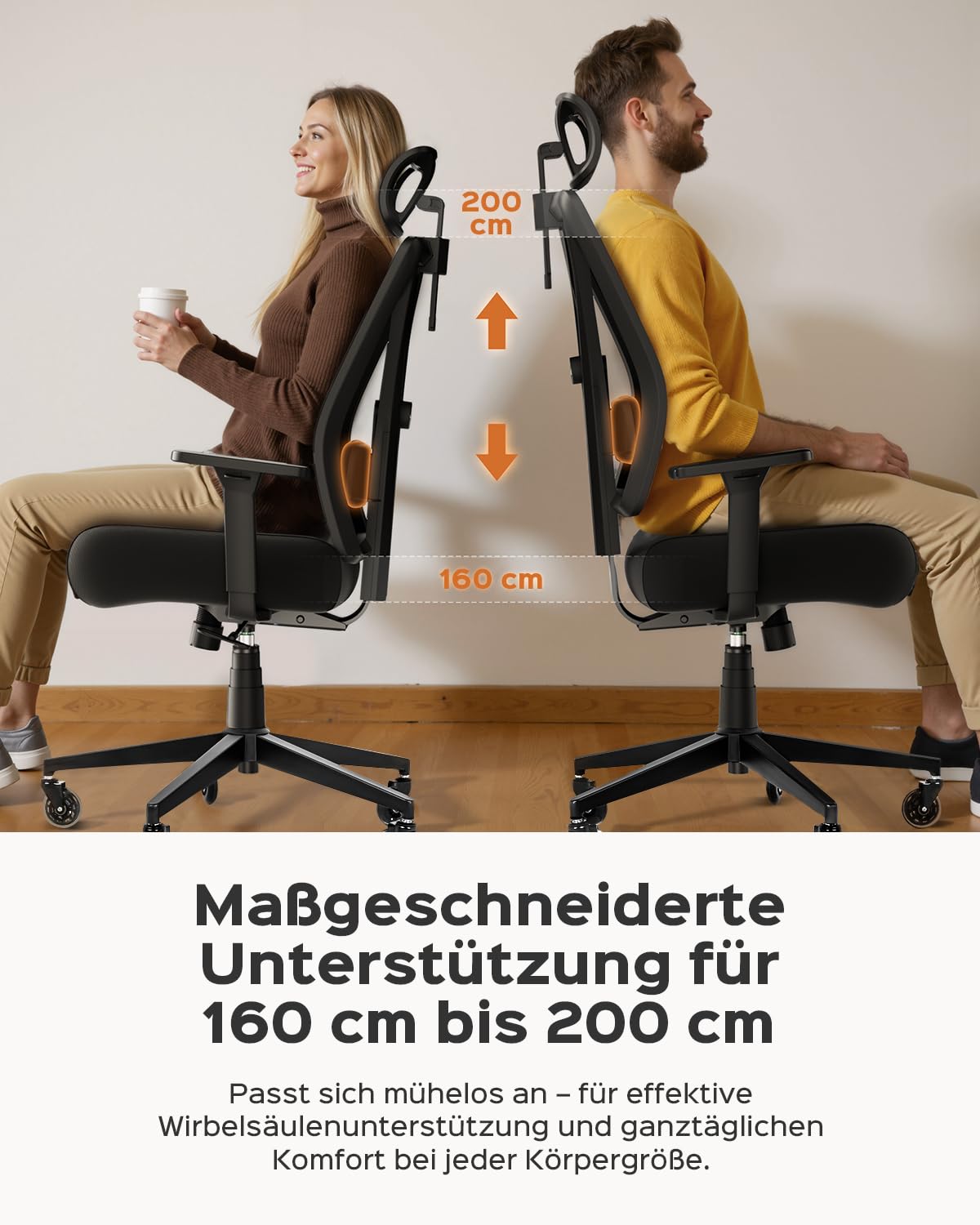 Dowinx Bürostuhl 270 kg, Ergonomischer Schreibtischstuhl mit Dicker Sitzpolsterung, Verstellbarer Lendenstütze, Höhenverstellbarer Rückenlehne, 3D-Armlehnen, Metall-Fuß, Schwarz