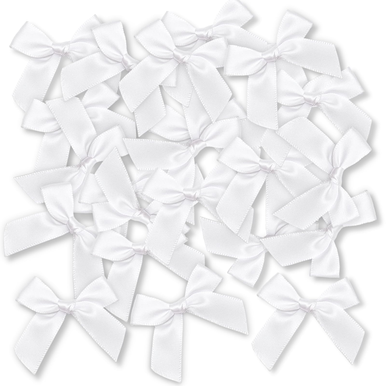 48 Noeud Cadeau Blancs de 5cm – Matériau en Satin de Soie Auto-adhésif, Idéaux pour l’Emballage de Cadeaux, la Décoration de Mariage et de Fêtes