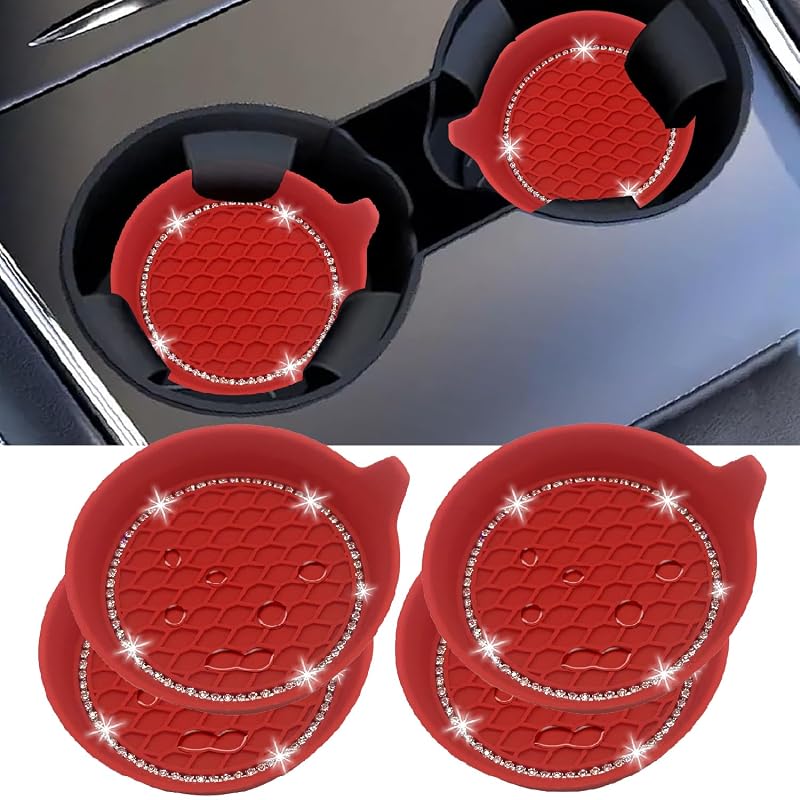 Kit de Porta-Copos para Carro em Silicone com Strass NBTEPEM, Cor New Red, 6,99 cm, Kit com 4