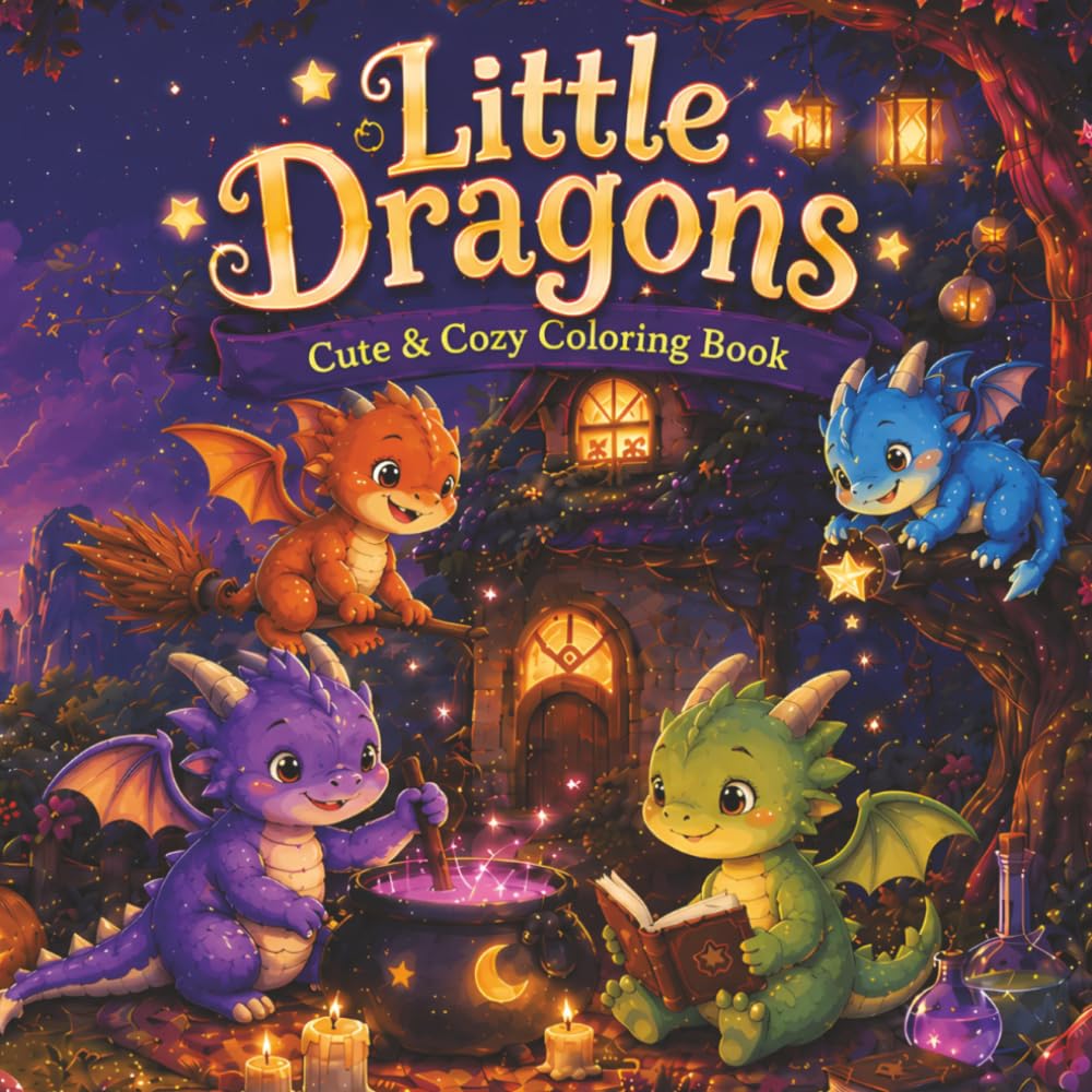 Little Dragons: Coloring Book for Adults and Teens Featuring Super Cute Dragons and Cozy Dragon Scenes for Relaxation