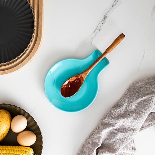 Miniatura 5 de Soporte de cuchara de cerámica, soporte de cuchara de cerámica de 5.5 pulgadas para estufa y encimera de cocina, soporte de utensilios azul claro,