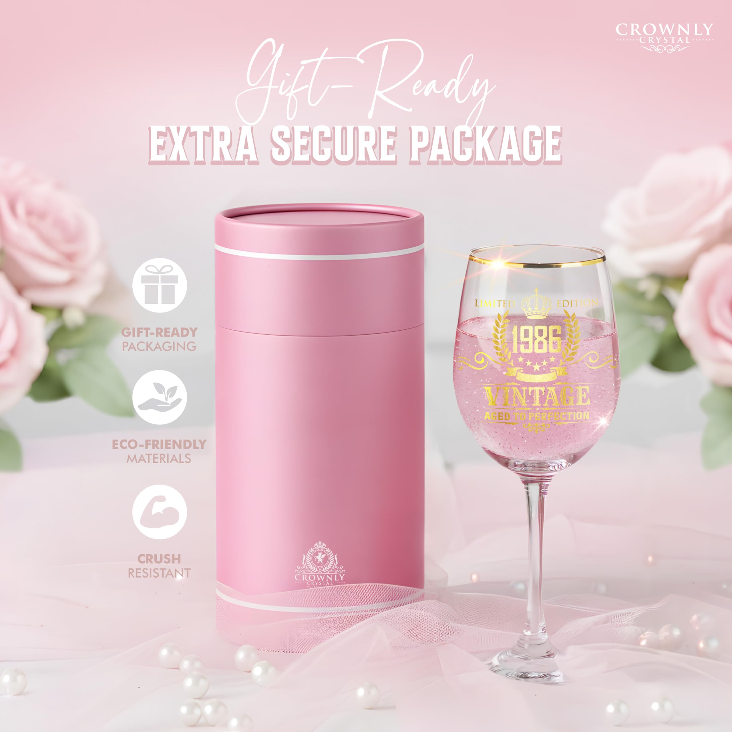CROWNLY CRYSTAL® 1986 Bicchiere Personalizzato Donna 40° Compleanno | Idea Regalo per Sorella, Amica o Zia